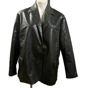 Avec Les Filles Black Faux Vegan Leather Oversized Jacket